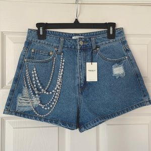 Forever 21 High Rise Beaded Jean Shorts NWT